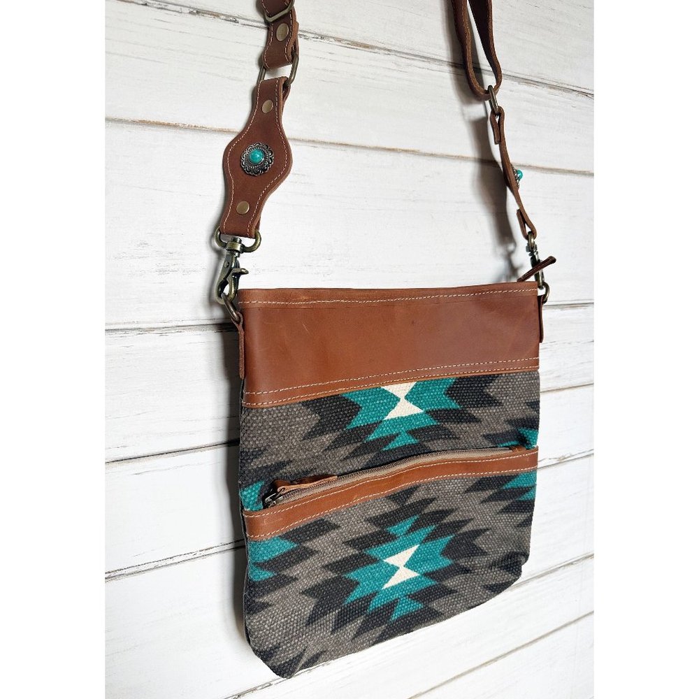 Myra Bag Western Style Leather and Woven Rug Shoulder Bag